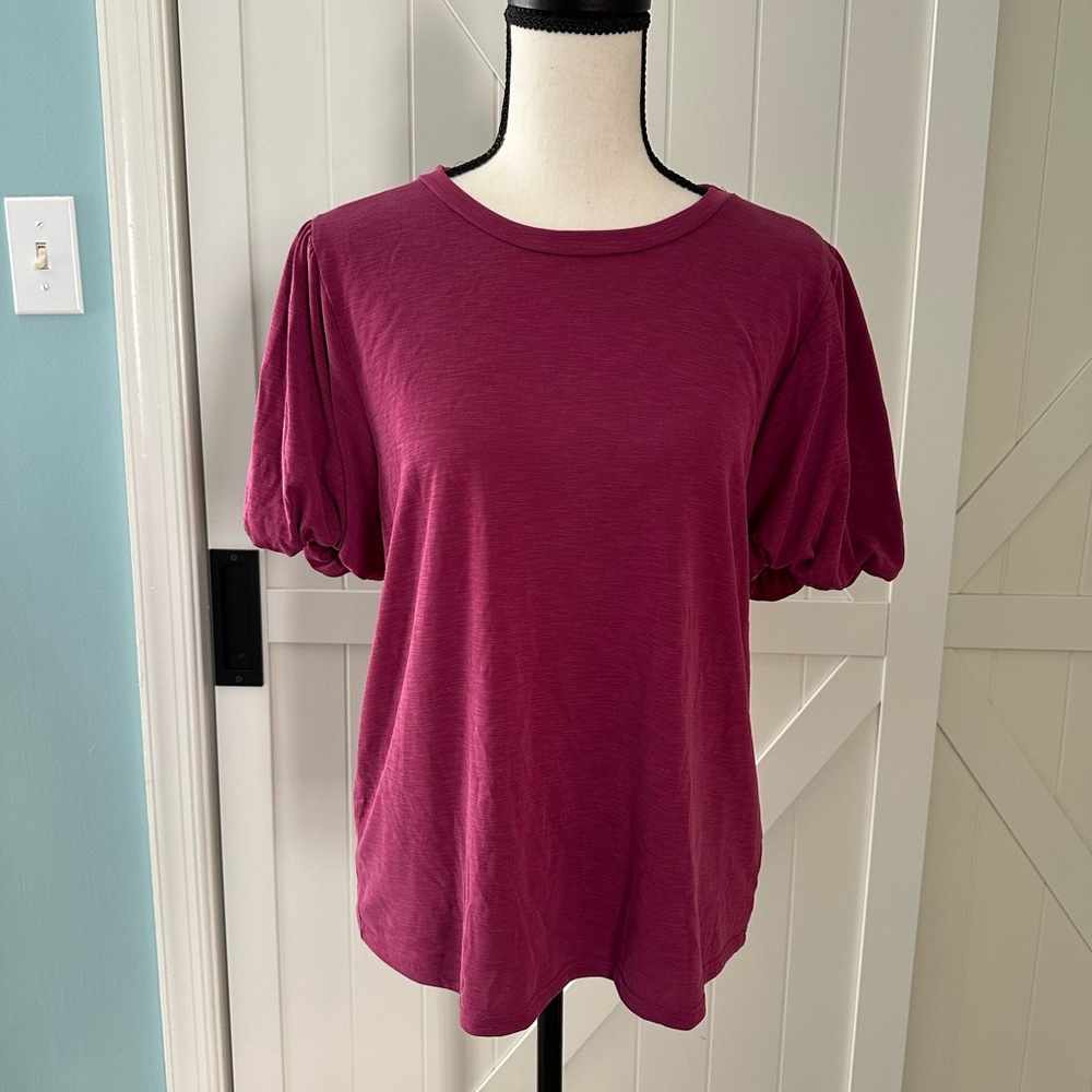 Green Envelope Berry Pink Modal Tee Puff Sleeve Top M Soft Casual